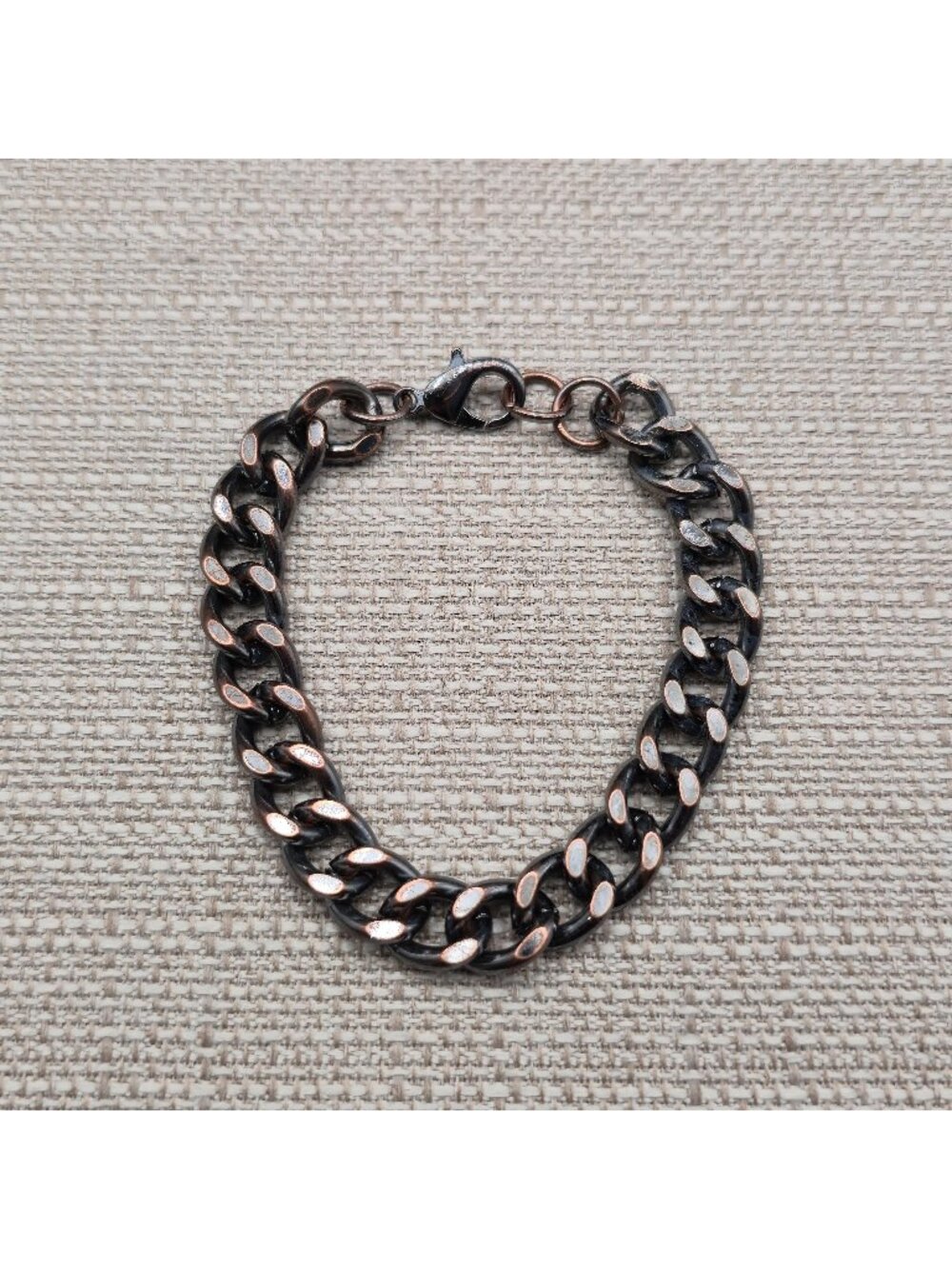 8.5 Inch Copper Black Stainless Steel Curb Chain Bracelet, Distressed Jewelry A8